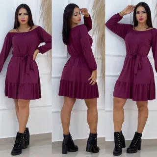 Vestido midi ombro a ombro com saia rodada e laço - Moda Feminina - Fúcsia