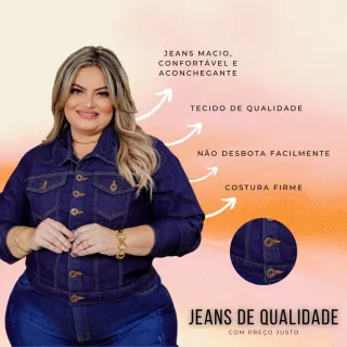 Manga longa plus size: jaqueta jeans com lycra - 54