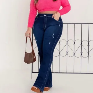 Plus Size Calça Jeans Flare Boca de Sino - 52