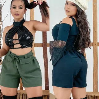 Moderno Short Feminino de Alfaiataria, Cintura Alta, Praticidade e Leveza - Preto