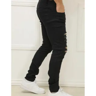 Calça Preta Masculina Slim Rasgada em Jeans de Alta Qualidade - Preto