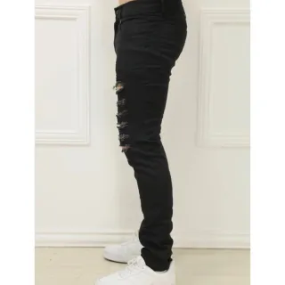 Calça Preta Masculina Slim Rasgada em Jeans de Alta Qualidade - Preto
