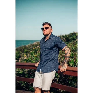 Camisa Social Masculina Manga Curta Estampada Verão Viscose M ao G2 Slim Fit - Serumano Clothing - Listrado