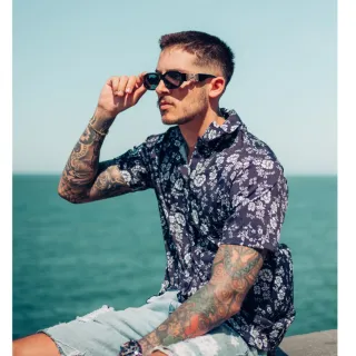 Camisa Social Masculina Manga Curta Estampada Verão Viscose M ao G2 Slim Fit - Serumano Clothing - Listrado