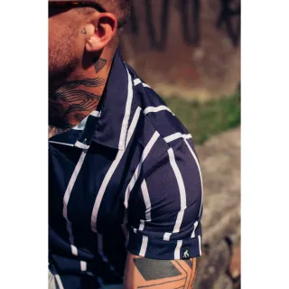 Camisa Social Masculina Manga Curta Estampada Verão Viscose M ao G2 Slim Fit - Serumano Clothing - Listrado