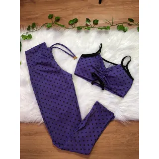 Top com bojo + Conjunto calça legging com cordinha - Uva alcinha