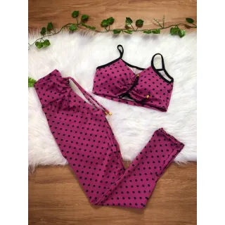 Top com bojo + Conjunto calça legging com cordinha - Uva alcinha
