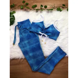 Top com bojo + Conjunto calça legging com cordinha - Uva alcinha