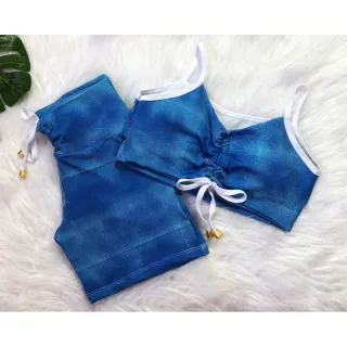 Conjunto short com cordinha e top com bojo para academia - Oncinha neon lateral