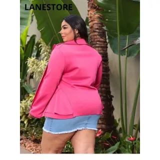 Moda Plus Size: Blazer Neopreme em Promoção - Azul Celeste