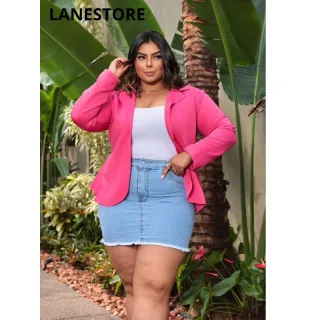 Moda Plus Size: Blazer Neopreme em Promoção - Azul Celeste