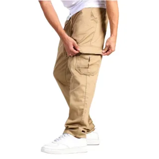 Calça Reta Masculino Streetwear Skate Retro Caqui Preta Bege Feminino Calça Larga Elástico Ajustável Cargo - Preta