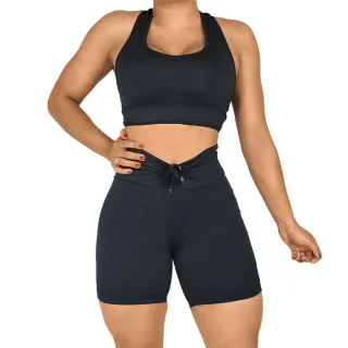 Top e Short Conjunto Academia Empina Bumbum - Cinza Mescla