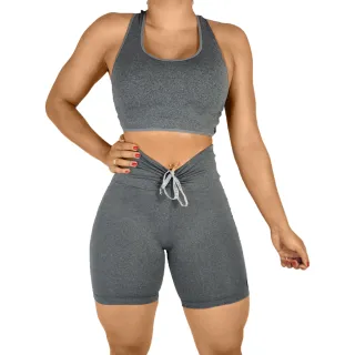 Top e Short Conjunto Academia Empina Bumbum - Cinza Mescla