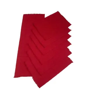 Algodão Chic Tear Americano Jogo - 7 peças - Cru com listrado vermelho