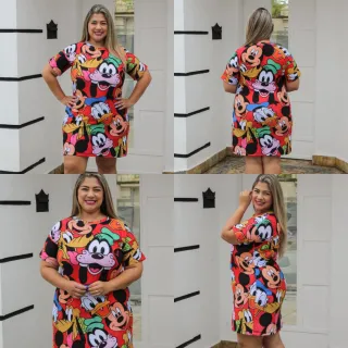 Camisão Plus Size Estampado em Malha Feminino - Vestido de Malha - TURMA DO MICKEY ROSE