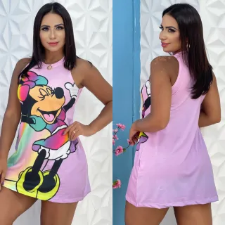 Personagens estampados em vestido regata - Vermelho liso