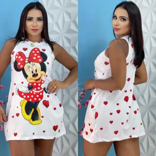 Personagens estampados em vestido regata - Vermelho liso