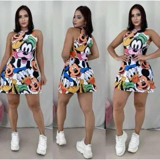 Personagens estampados em vestido regata - Vermelho liso