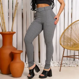 Cinto forrado calça feminina social cintura alta skinny com bolso - Verde Militar