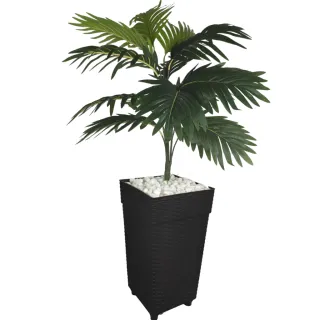 Decoração com Planta Artificial: Coqueiro + Vaso Marrom e Pedrinhas - Cinza