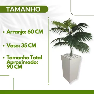 Decoração com Planta Artificial: Coqueiro + Vaso Marrom e Pedrinhas - Cinza