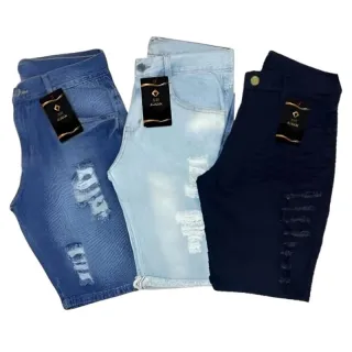 Moda masculina: Kit com 3 Bermudas Jeans Claro Rasgadas Premium