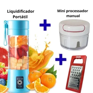 Liquidificador Portátil USB 380ml - Mini, 6 lâminas + cabo carregador - Roxo