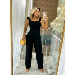 Macacão frente pinsado tecido duna longo - Fuccia