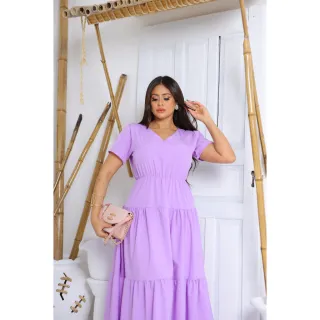 Dois babados estilo Zara: Vestido Midi Longuete Feminino em crepinho com Manga - P