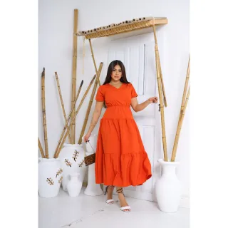 Dois babados estilo Zara: Vestido Midi Longuete Feminino em crepinho com Manga - P