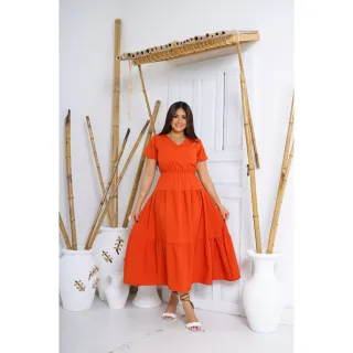 Dois babados estilo Zara: Vestido Midi Longuete Feminino em crepinho com Manga - P