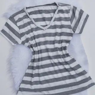 Viscolycra Listrada Casual Básica Feminina Blusa Camisa - Preta