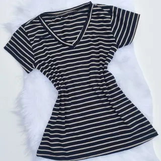 Viscolycra Listrada Casual Básica Feminina Blusa Camisa - Preta