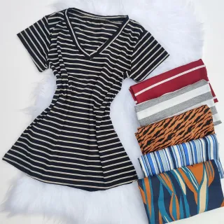 Viscolycra Listrada Casual Básica Feminina Blusa Camisa - Preta