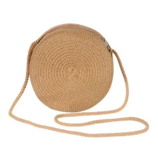 Alça Comprida Bolsa Redonda Pequena Palha Sintética - palha