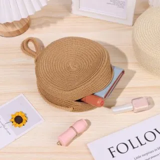 Alça Comprida Bolsa Redonda Pequena Palha Sintética - palha