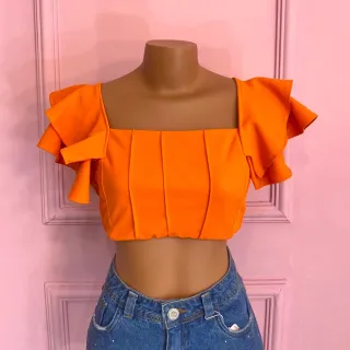 Cropped Amarração Alça Babado Busto Forrado 002 - Preto