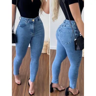 Calça Skinny Feminina Cintura Alta Levanta Bumbum com Lycra - Raryel - Rasgo na perna