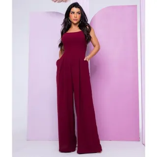 Luxo Macacão Pantalona Alcinha Fechada Costa - Promoção - Preto