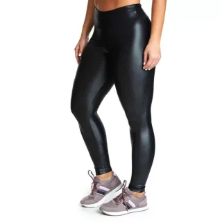 Cintura Alta Legging Cirre Lycra Brilho Molhado - Preto