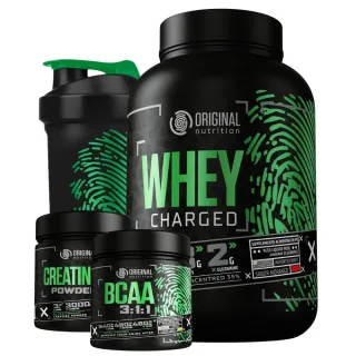 Shaker + Creatina + Bcaa + Kit Whey Charged Original - Baunilha