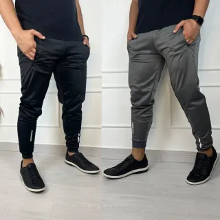 Agasalho Jogger Tradicional Casual e Treino - Kit Calça Skinny Refletivo Dry Fit - Kit 1 Azul + 1 cinza