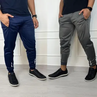 Agasalho Jogger Tradicional Casual e Treino - Kit Calça Skinny Refletivo Dry Fit - Kit 1 Azul + 1 cinza