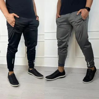 Agasalho Jogger Tradicional Casual e Treino - Kit Calça Skinny Refletivo Dry Fit - Kit 1 Azul + 1 cinza