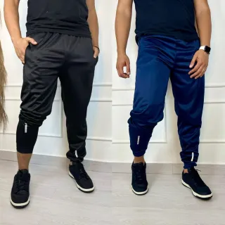 Agasalho Jogger Tradicional Casual e Treino - Kit Calça Skinny Refletivo Dry Fit - Kit 1 Azul + 1 cinza