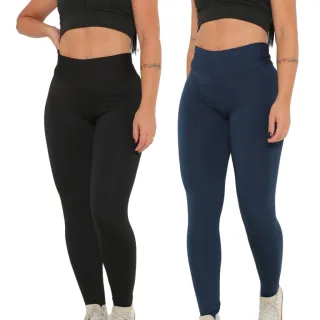 Envio Imediato! Kit com 2 Calças Legging Feminina Cintura Alta - Suplex Academia Fitness - Cinza e Preta Simples