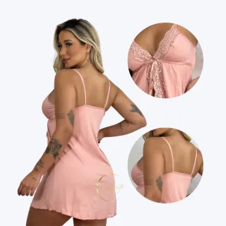 Calcinha Luxo Com Camisola Aberta De Renda - Preto