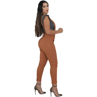 Macacão Feminino Jardineira Salopete Suspensório Bengaline - Vermelho