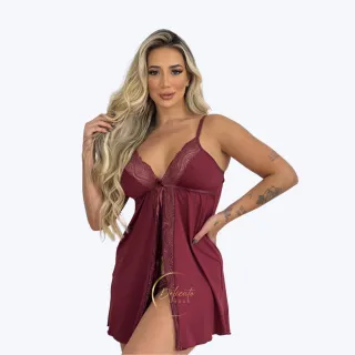 Calcinha Luxo Com Camisola Aberta De Renda - Preto